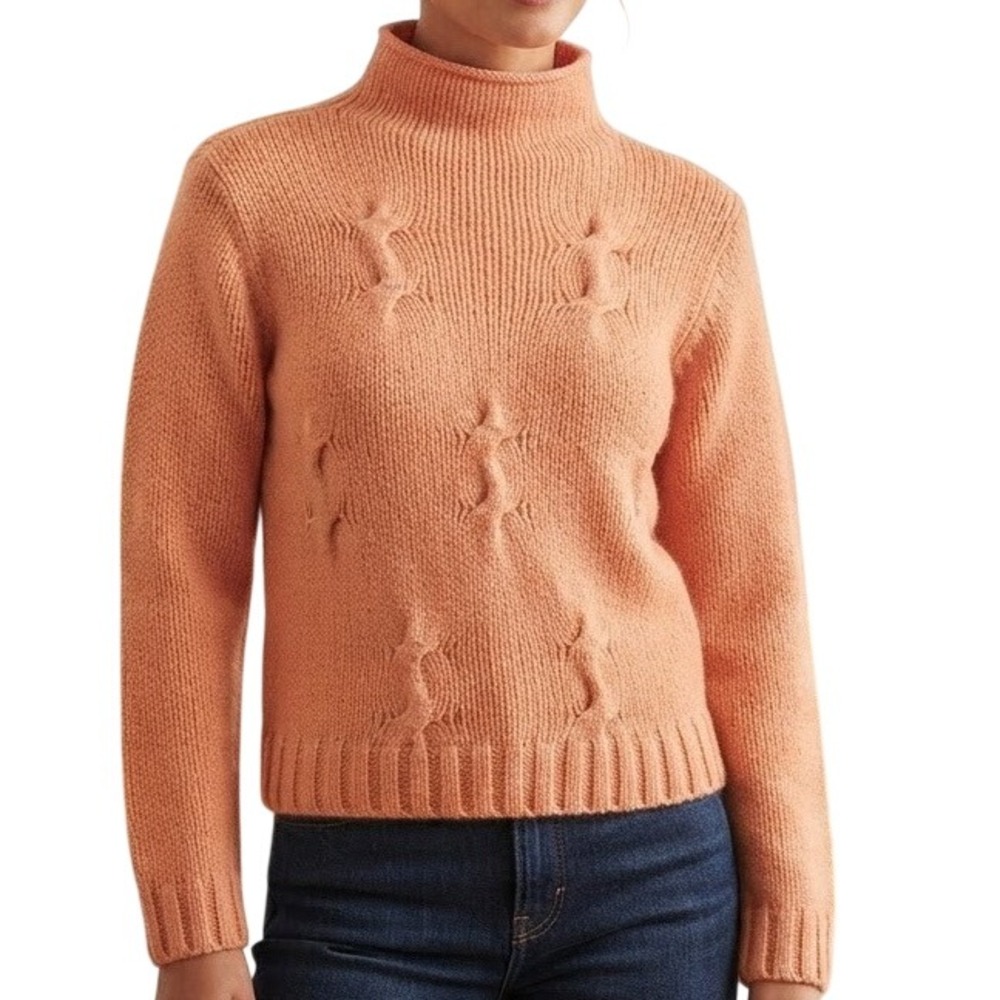 Pendleton Originals Peach Lambswool Angora Mock Neck Cable Knit Sweater Medium
